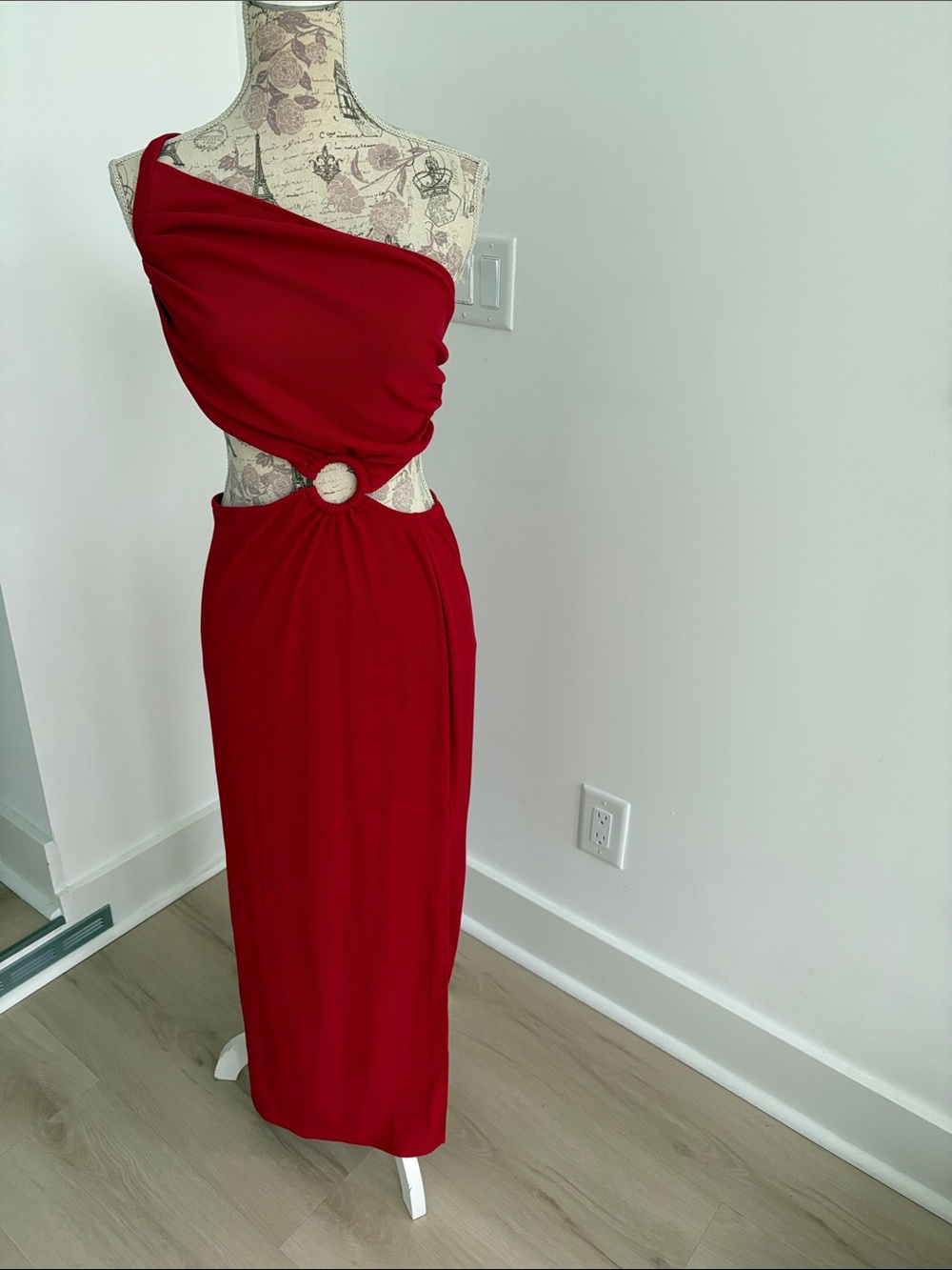 Amazon Red One-Shoulder Maxi Dress with Cutout Ring Detail